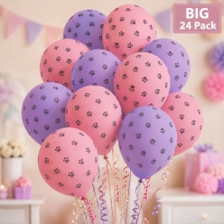 Pastel Pink & Purple Paw Print Latex Balloons-24Pk